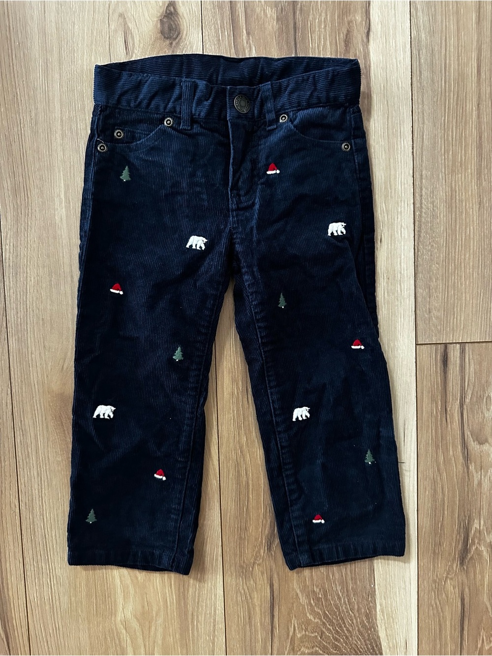 Janie and Jack Navy Corduroy Pants with Holiday Embroidery